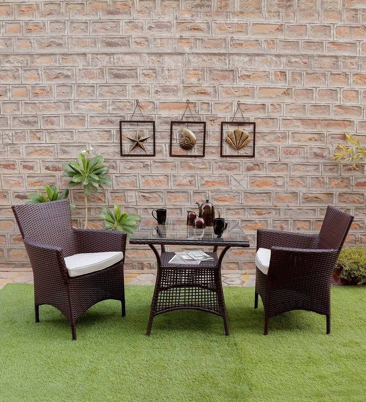 Dreamline Outdoor Furniture Garden Patio Seating Set 1+2 2 Chairs and Table Set Balcony Furniture Coffee Table Set (Brown)