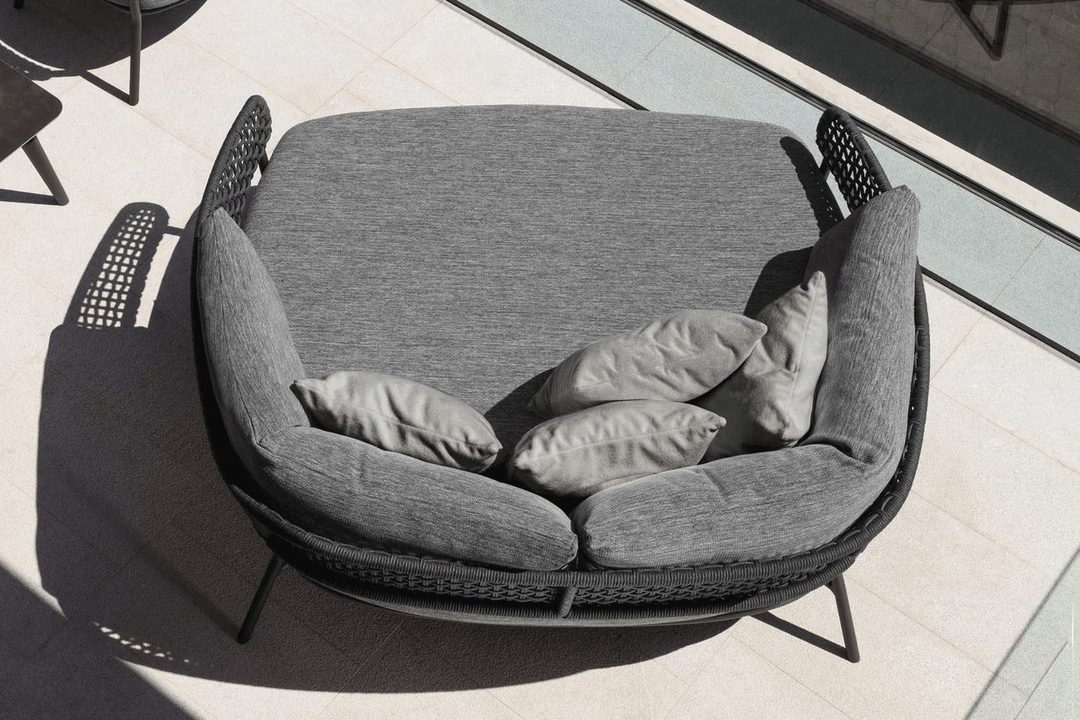 Jekub Outdoor Poolside Sunbed With Cushion Daybed (Dark Grey) Braided & Rope