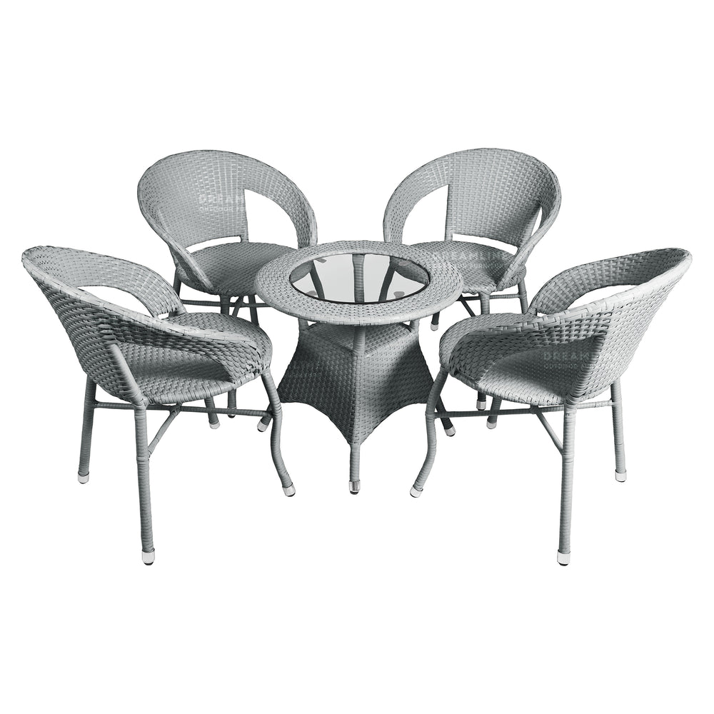 Dreamline Outdoor Furniture Garden Patio Seating Set 1+4 4 Chairs and Table Set Balcony Furniture Coffee Table Set (Silver)