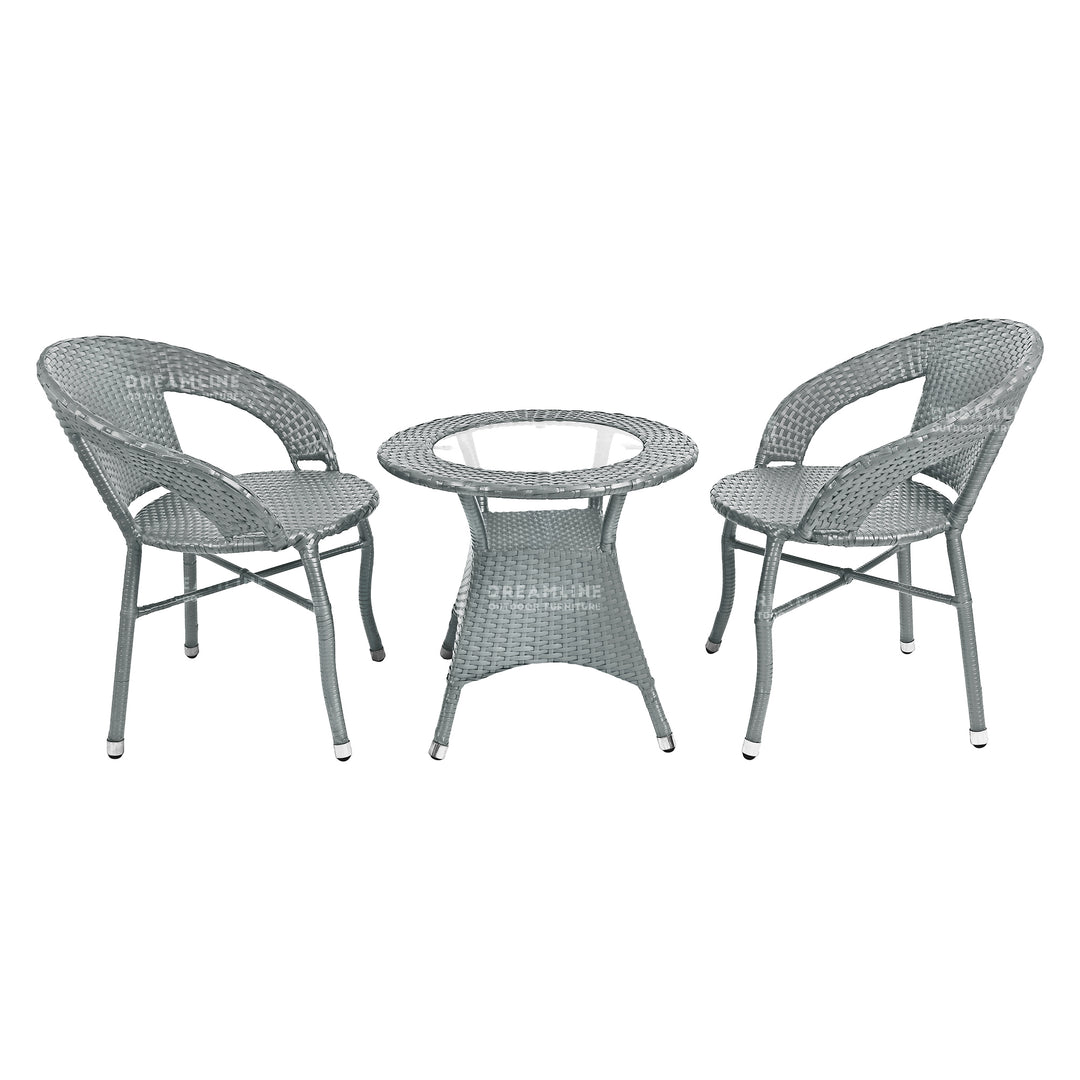 Dreamline Outdoor Furniture Garden Patio Seating Set 1+2 2 Chairs and Table Set Balcony Furniture Coffee Table Set ( Silver )