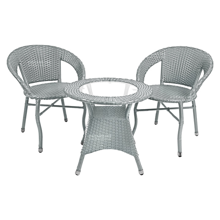 Dreamline Outdoor Furniture Garden Patio Seating Set 1+2 2 Chairs and Table Set Balcony Furniture Coffee Table Set ( Silver )