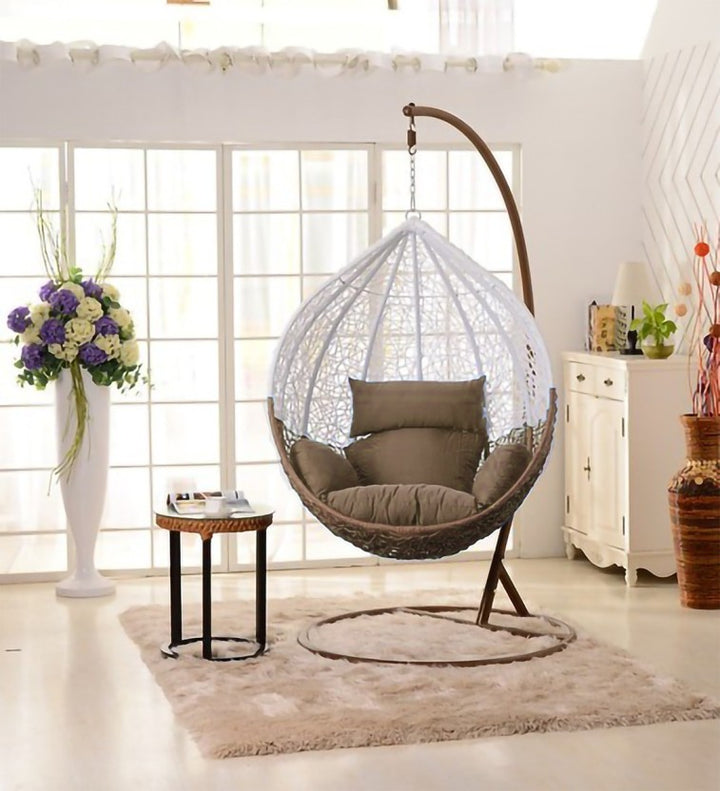 Dreamline Outdoor Furniture Single Seater Hanging Swing With Stand For Balcony , Garden Swing (White+Brown)