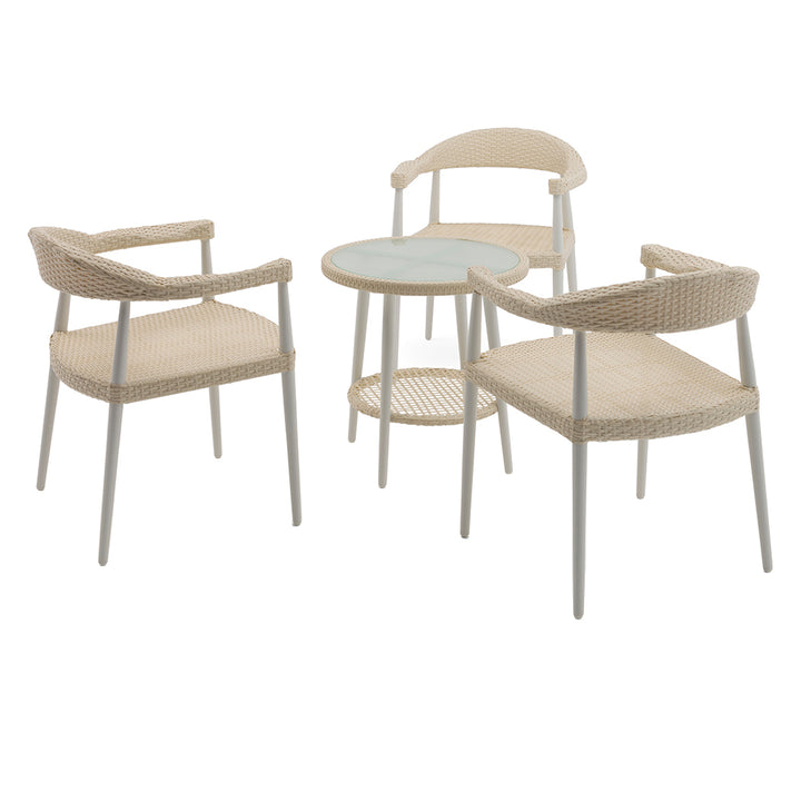 Pals Outdoor Patio Seating Set 3 Chairs and 1 Table Set (Cream)