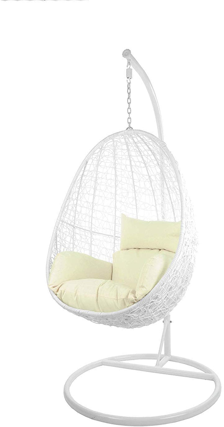 Giulietta Single Seater Hanging Swing With Stand For Balcony , Garden Swing (White)