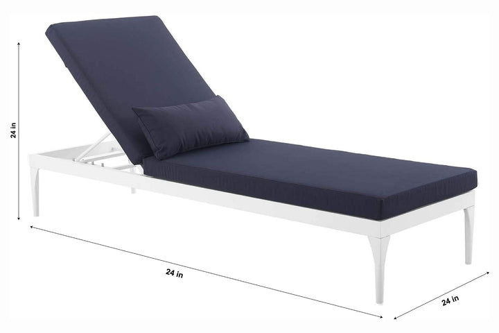 Daley Outdoor Swimming Poolside Lounger (White + Navy Blue) Set of 2