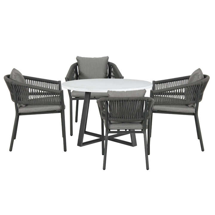 Muno Outdoor Patio Seating Set 4 Chairs and 1 Table Set (Black) Braided & Rope