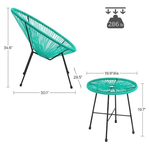 Harvest Outdoor Patio Seating Set 2 Chairs and 1 Table Set (Aqua Green)