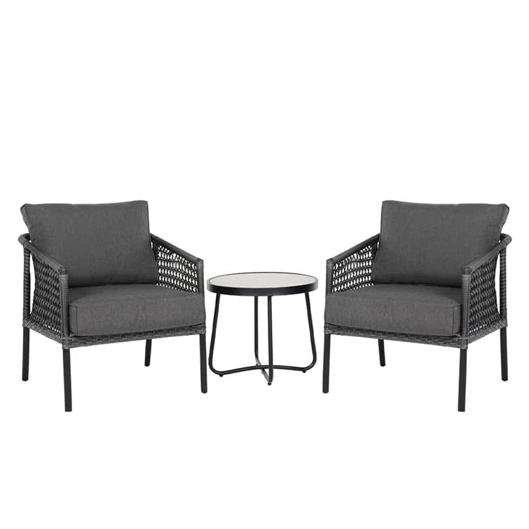 Morton Outdoor Patio Seating Set 2 Chairs and 1 Table Set (Dark Grey)