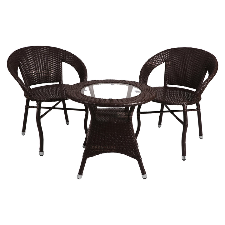 Dreamline Outdoor Furniture Garden Patio Seating Set 1+2 2 Chairs and Table Set Balcony Furniture Coffee Table Set ( Brown )