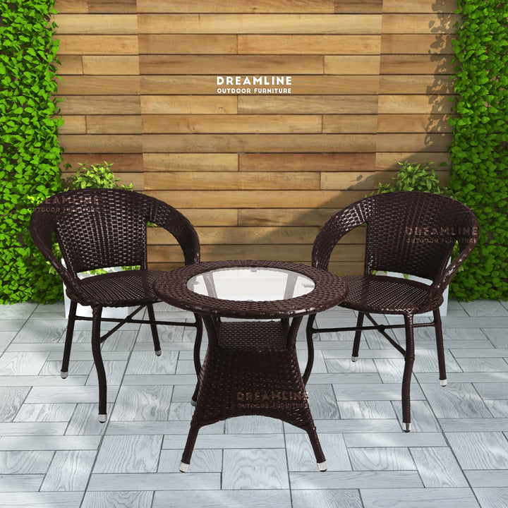 Dreamline Outdoor Furniture Garden Patio Seating Set 1+2 2 Chairs and Table Set Balcony Furniture Coffee Table Set ( Brown )