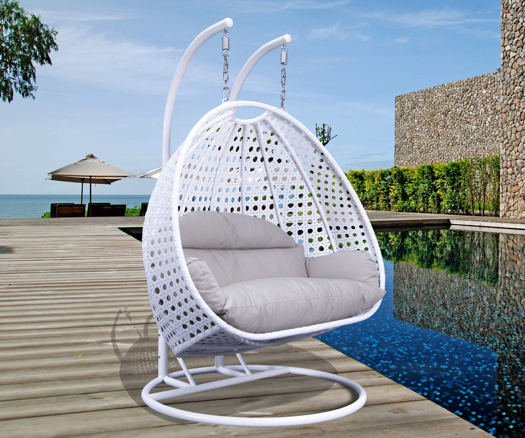 Lombardi Double Seater Hanging Swing With Stand For Balcony , Garden Swing (White)