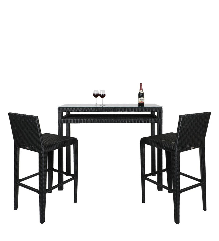 Dreamline Outdoor Bar Sets Garden Patio Bar Sets 1+2 2 Chairs and Table Set Balcony Bar Table Set (Black)