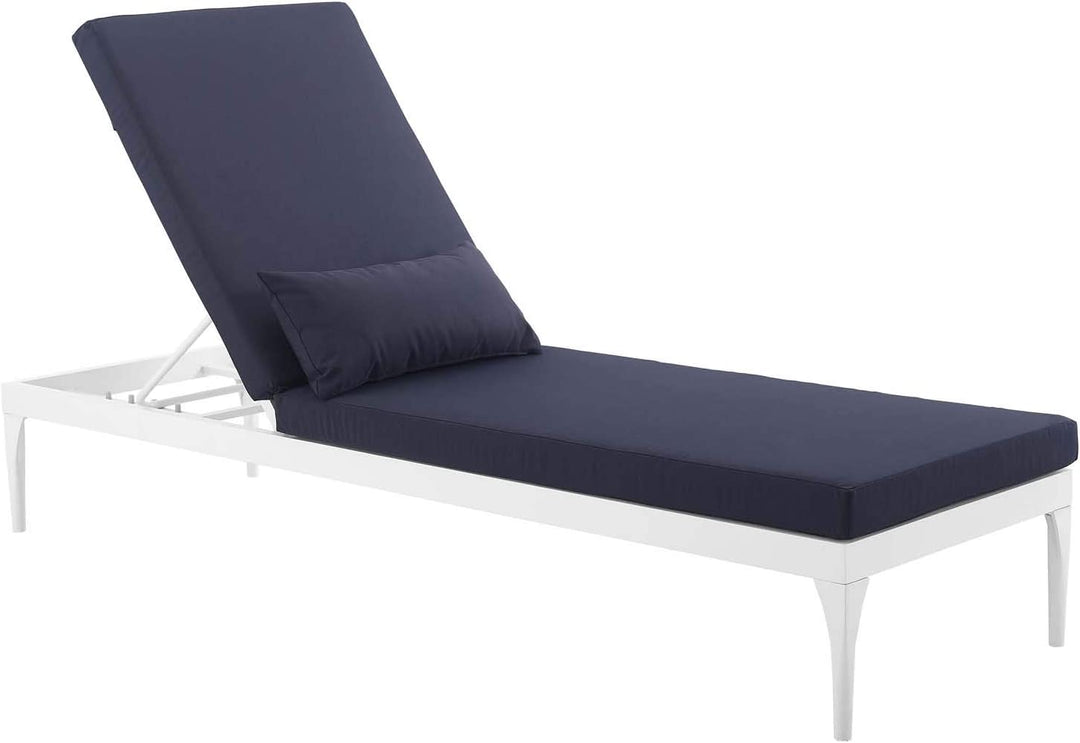 Daley Outdoor Swimming Poolside Lounger (White + Navy Blue) Set of 2