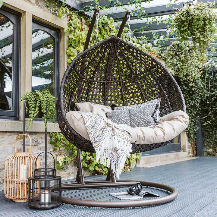 Dreamline Outdoor Furniture Double Seater Hanging Swing With Stand For Balcony , Garden Swing (Black)