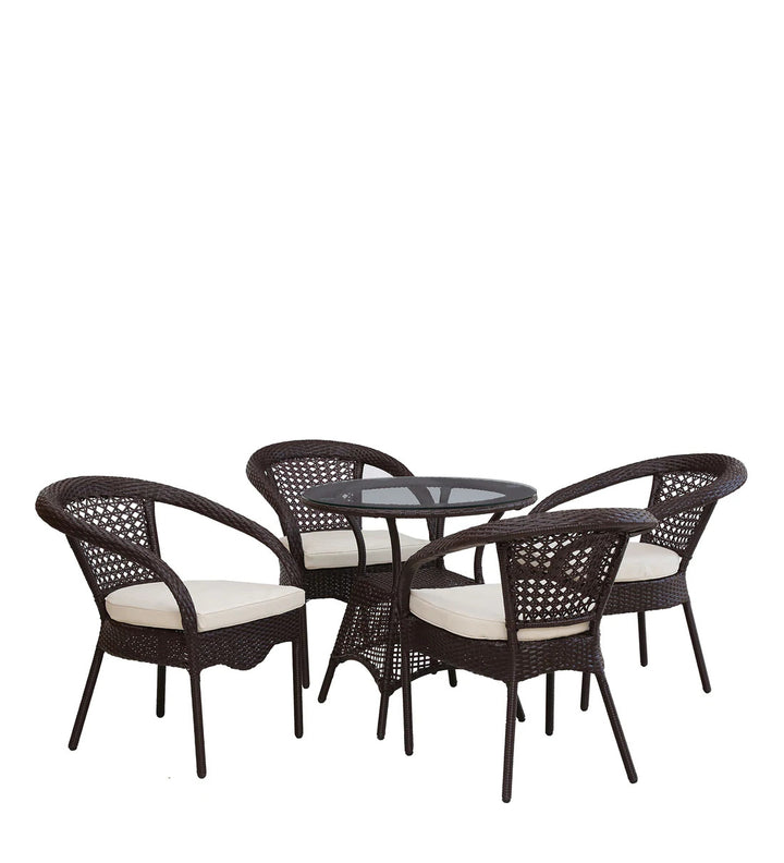 Dreamline Outdoor Furniture Garden Patio Seating Set 1+4 4 Chairs and Table Set Balcony Furniture Coffee Table Set (Dark Brown)