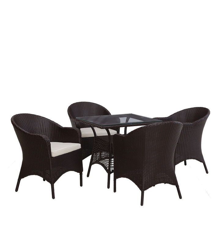 Dreamline Outdoor Furniture Garden Patio Seating Set 1+4 4 Chairs and Table Set Balcony Furniture Coffee Table Set (Dark Brown)