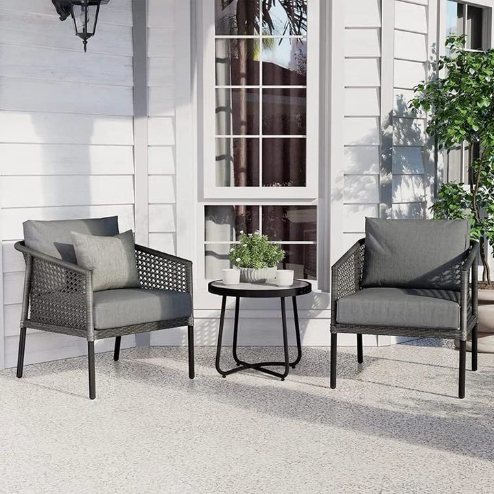 Morton Outdoor Patio Seating Set 2 Chairs and 1 Table Set (Dark Grey)