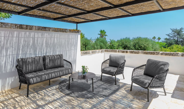 Rogar Outdoor Sofa Set 2 Seater , 2 Single seater and 1 Center Table Set (Black + Grey) Braided & Rope