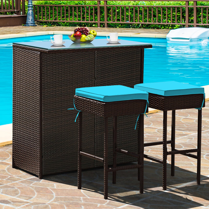 Dreamline Outdoor Bar Sets Garden Patio Bar Sets 1+2 2 Chairs and Table Set Balcony Bar Table Set (Dark Brown)