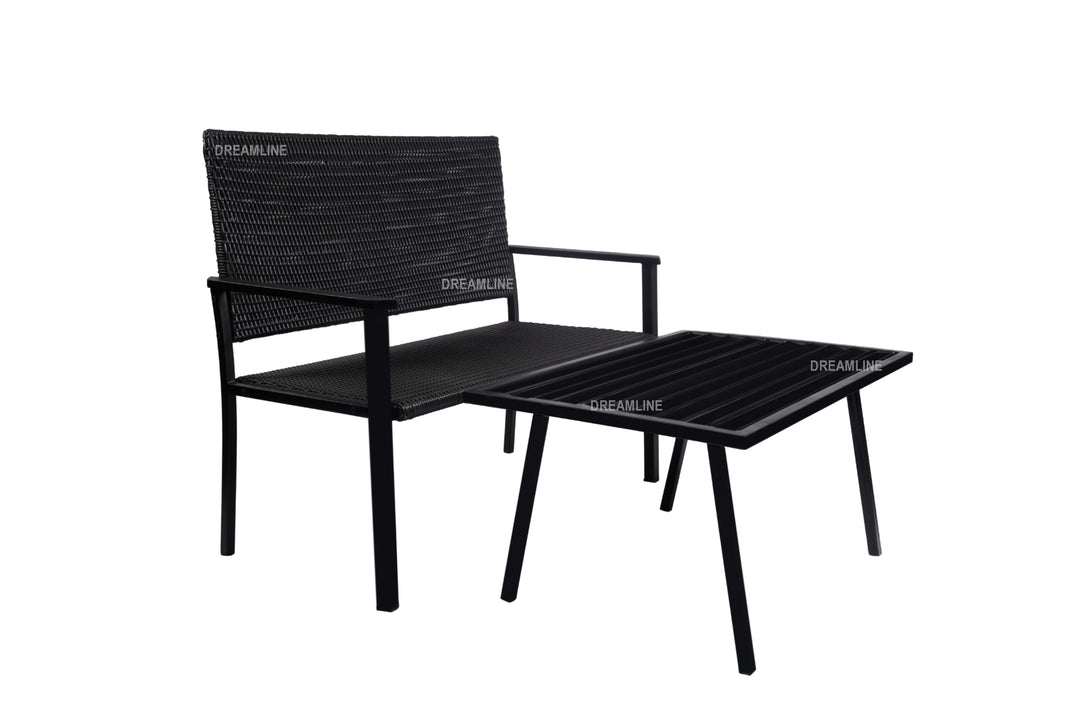 Viola Wicker 2 Seater and 1 Table Garden Bench for Outdoor Park - (Black)