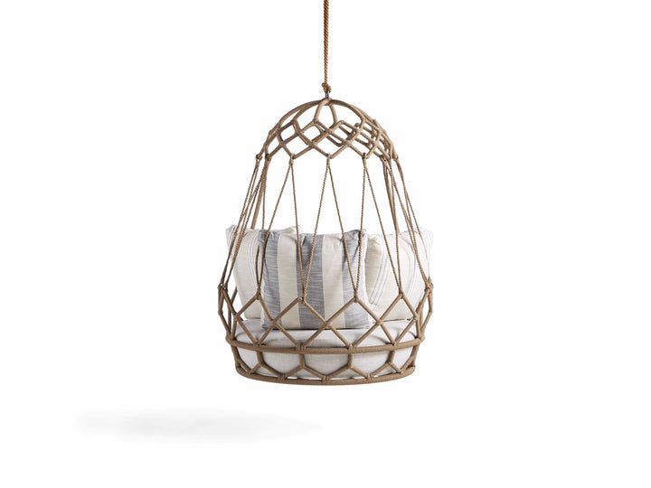 Vegan Single Seater Hanging Swing Without Stand For Balcony (Natural Brown) Braided & Rope