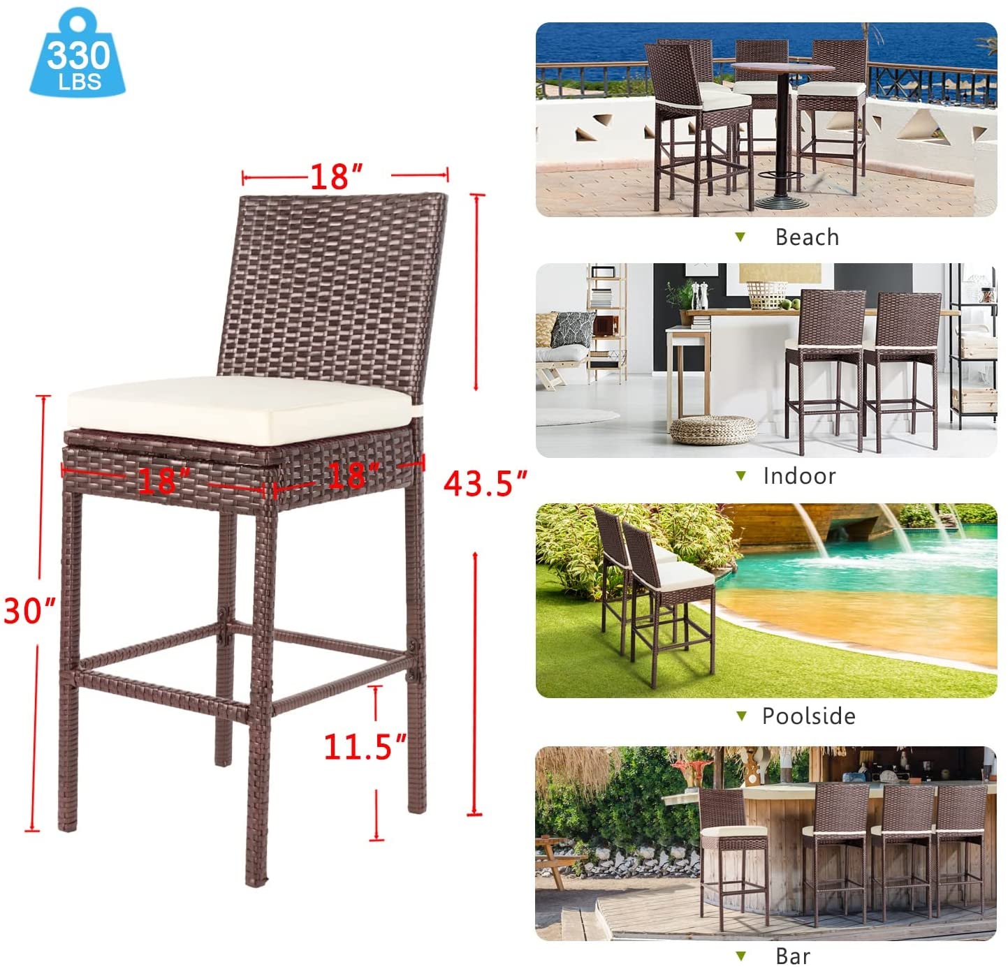 Dreamline Outdoor Bar Chair Garden Patio Bar stool 4 Chairs For Balcony (Brown)
