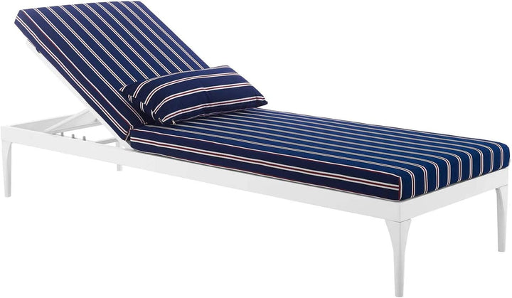 Mick Outdoor Swimming Poolside Lounger (White + Navy Blue ) Set of 2
