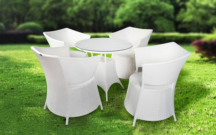 Tubl Outdoor Patio Seating Set 4 Chairs and 1 Table Set (White)