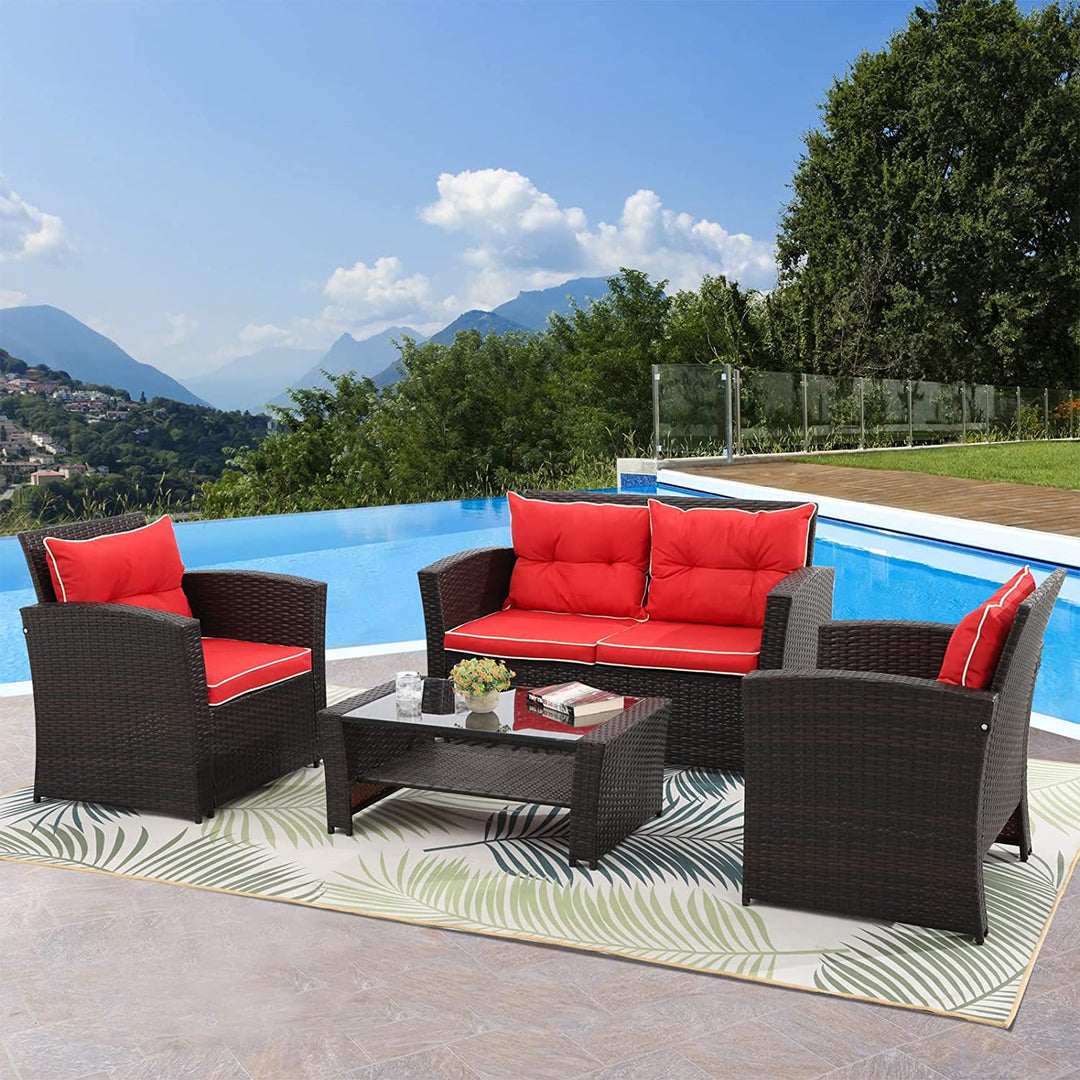 Fulvia Outdoor Sofa Set 2 Seater , 2 Single seater and 1 Center Table (Black + Red)