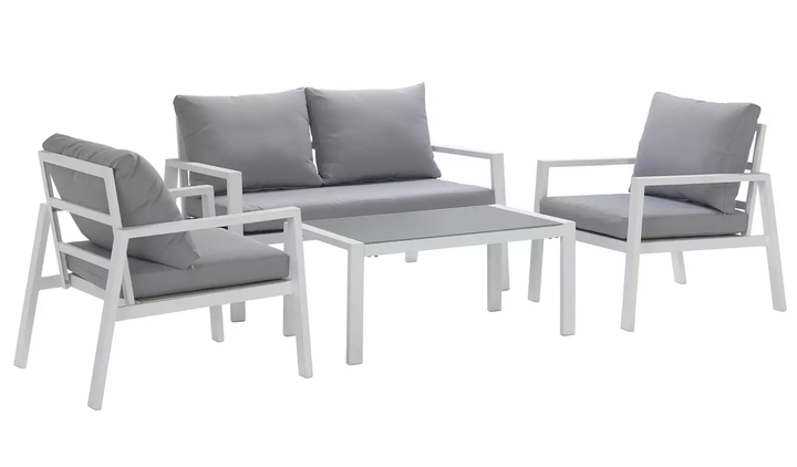 Dona Outdoor Sofa Set 2 Seater, 2 Single seater and 1 Center Table (White + Grey)