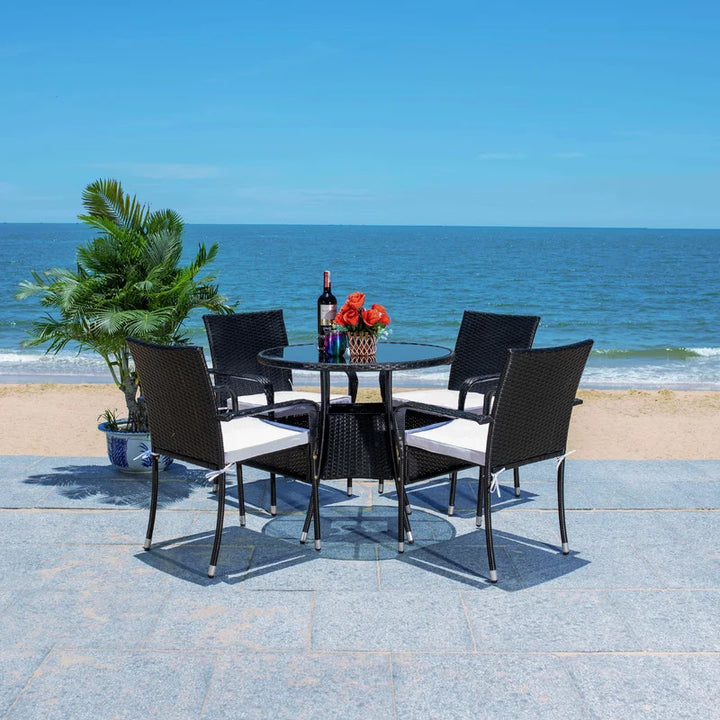 Dreamline Outdoor Furniture Garden Patio Seating Set 1+4 4 Chairs and Table Set Balcony Furniture Coffee Table Set(Black)