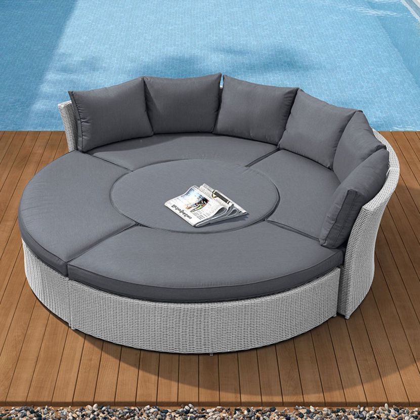 Femia Outdoor Poolside Sunbed With Cushion Daybed (Grey)