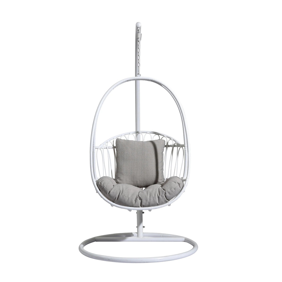 Olivia Single Seater Hanging Swing With Stand For Balcony , Garden (White)