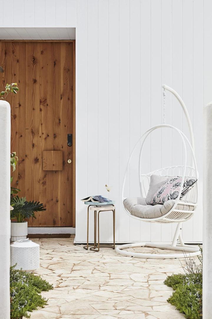 Olivia Single Seater Hanging Swing With Stand For Balcony , Garden (White)