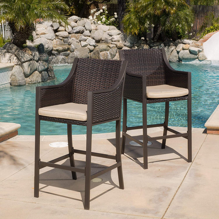 Gastone Outdoor Patio Bar Chair 2 Chairs For Balcony (Brown)