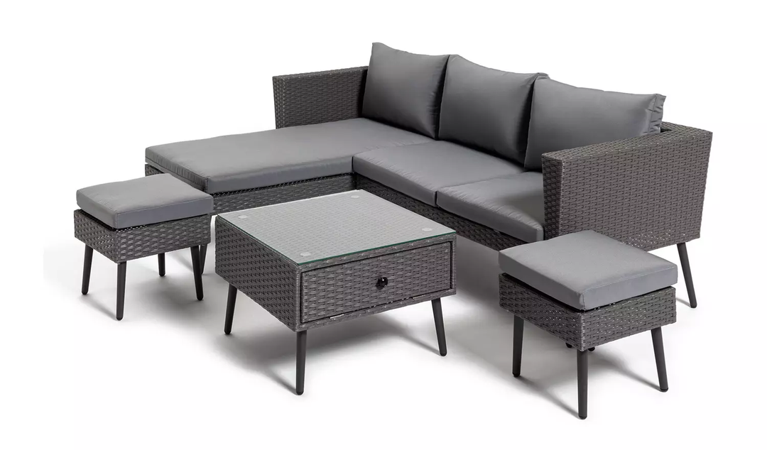 Bettino Outdoor Sofa Set 4 Seater , 2 Single seat and 1 Center Table (Black + Grey)
