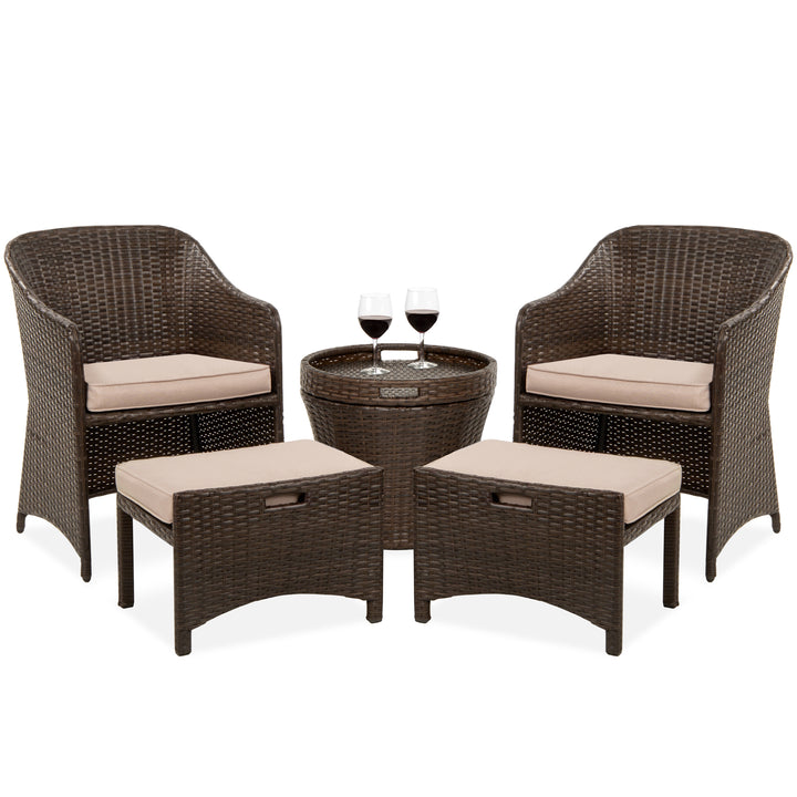 Dreamline Outdoor Furniture Garden Patio Seating Set 2 Chairs 2 Ottoman and Table Set Balcony Furniture Coffee Table Set (Brown)