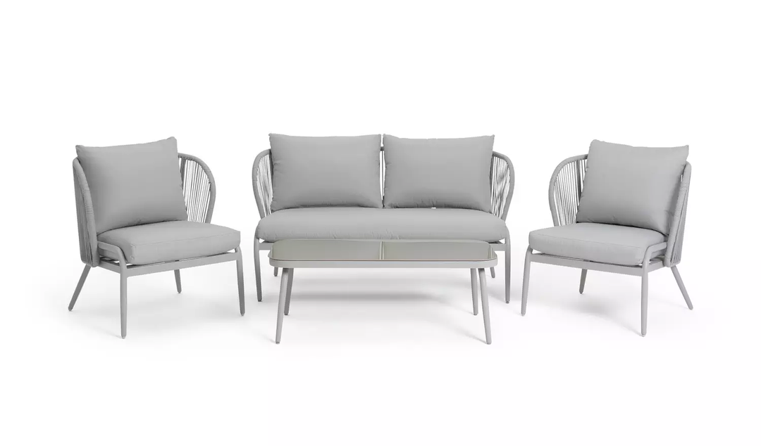 KESO Outdoor Sofa Set 2 Seater , 2 Single seater and 1 Center Table Set (Light Silver) Braided & Rope