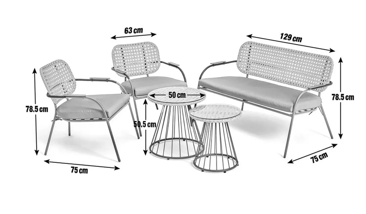 Meta Outdoor Garden Balcony Sofa Set 2 Seater , 2 Single seater , 1 side table and 1 Center Table  Set (Honey + Grey)