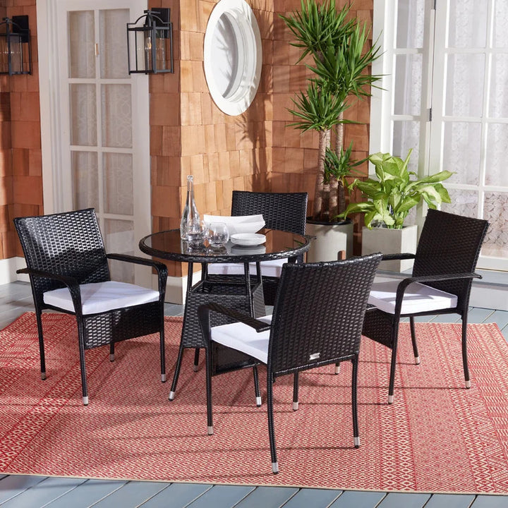 Dreamline Outdoor Furniture Garden Patio Seating Set 1+4 4 Chairs and Table Set Balcony Furniture Coffee Table Set(Black)