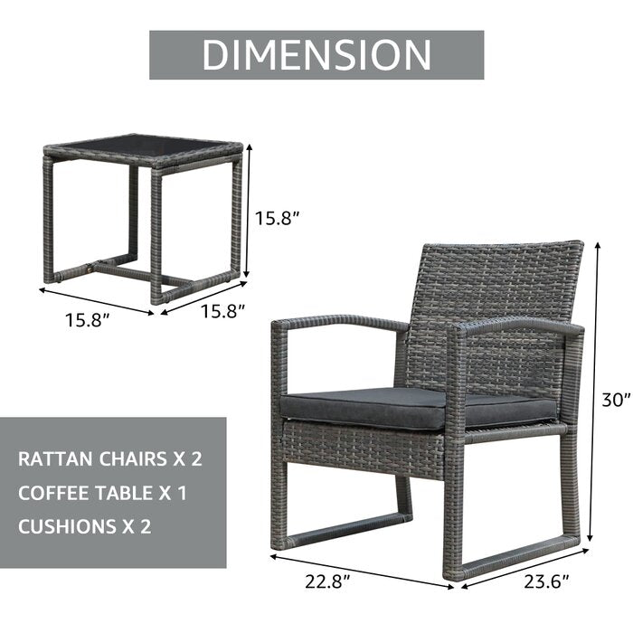 Dreamline Outdoor Furniture Garden Patio Seating Set 1+2 2 Chairs and Table Set Balcony Furniture Coffee Table Set