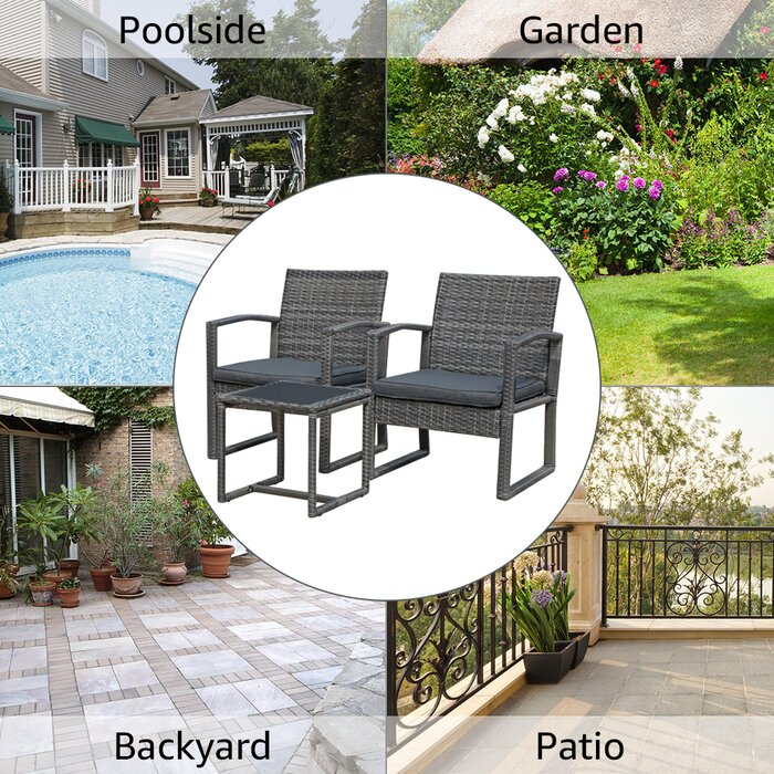 Dreamline Outdoor Furniture Garden Patio Seating Set 1+2 2 Chairs and Table Set Balcony Furniture Coffee Table Set