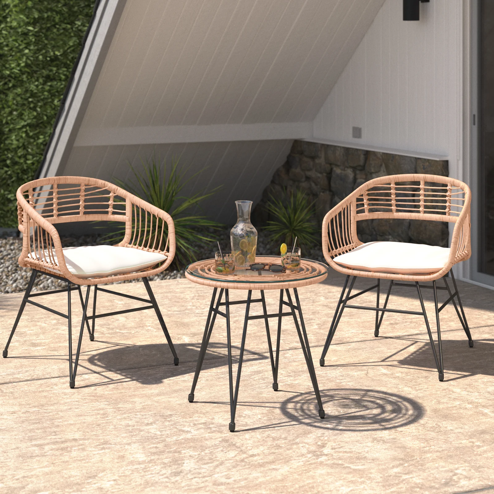 Bella Outdoor Patio Seating Set 2 Chairs and 1 Table Set (Honey)