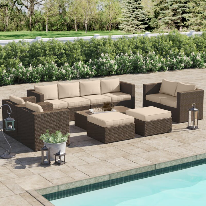 Dreamline Outdoor Garden Patio Sofa Set 8 Seater , 2 Footstool and 1 Center Table  Set Outdoor Furniture