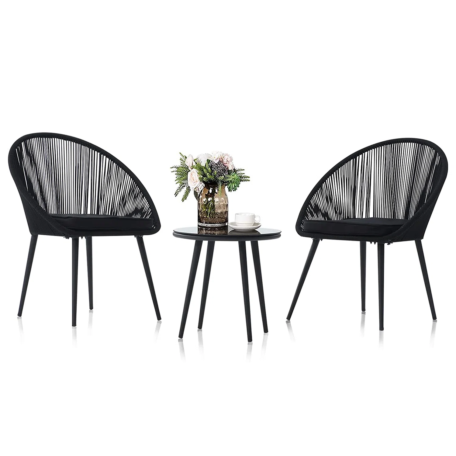Kaay Outdoor Patio Seating Set 2 Chairs and 1 Table Set (Black)