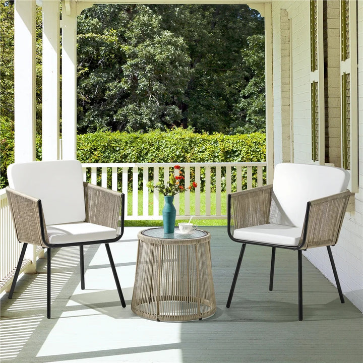 Rapid Outdoor Patio Seating Set 2 Chairs and 1 Table Set (Cream) Braided & Rope