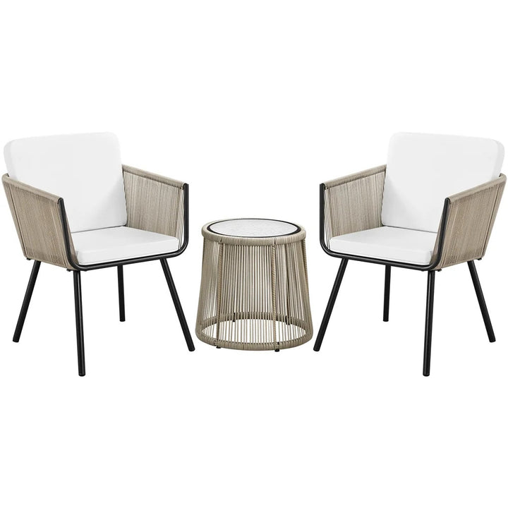 Rapid Outdoor Patio Seating Set 2 Chairs and 1 Table Set (Cream) Braided & Rope