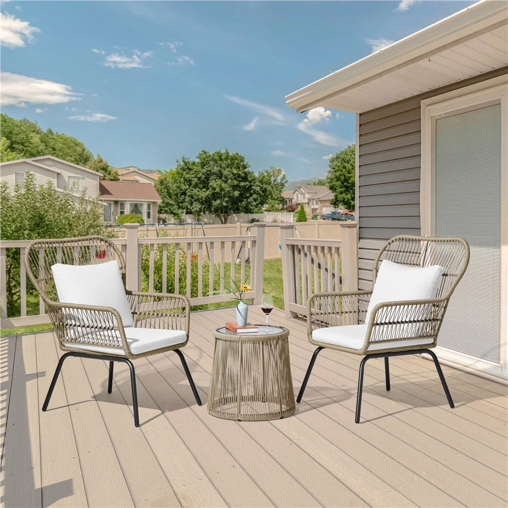 Sigma Outdoor Patio Seating Set 2 Chairs and 1 Table Set (Cream)