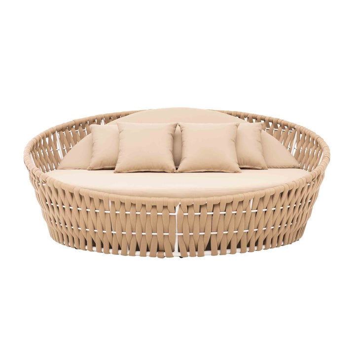 Neck Outdoor Poolside Sunbed With Cushion Daybed (Tan) Braided & Rope