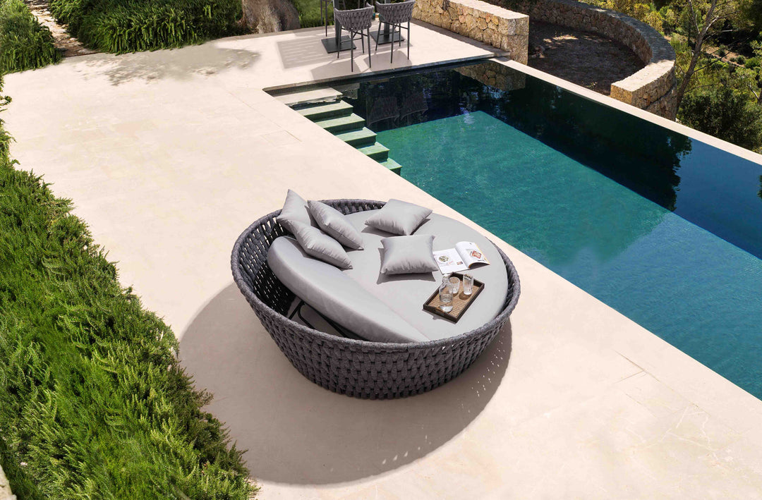 Cleri Outdoor Poolside Sunbed With Cushion Daybed (Dark Grey) Braided & Rope